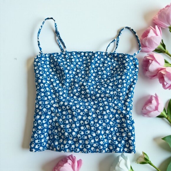 REFORMATION Blue White Patterned Tank Top Size 0 - Picture 1 of 8